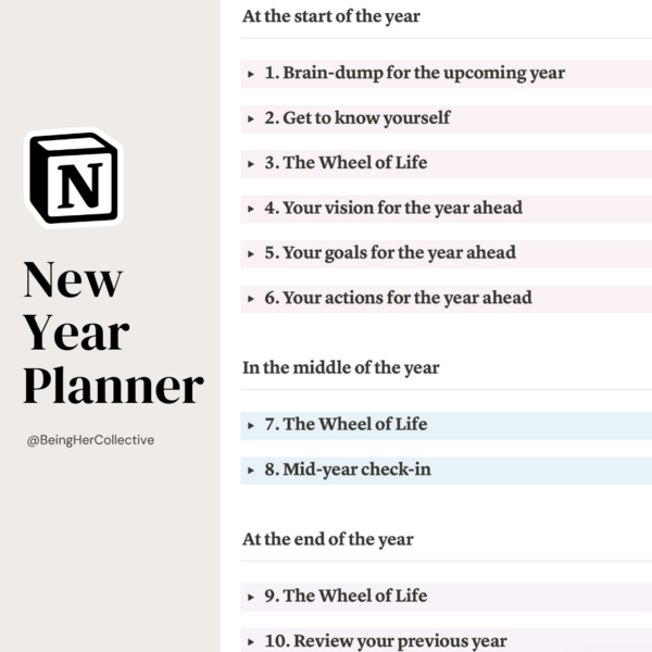 The New Year Goal Planner Notion Template by Being Her Collective